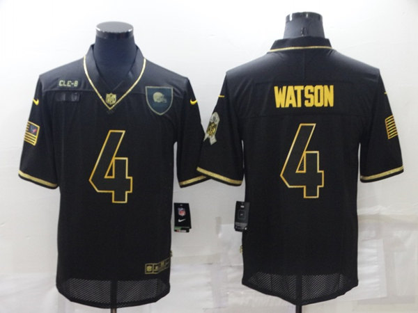 Men's Cleveland Browns #4 Deshaun Watson Black/Gold Salute To Service Limited Stitched Jersey